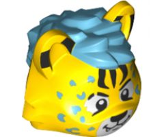 Minifigure, Head, Modified Cat with Medium Azure Hair and Rosettes, Black Markings, Eyes and Nose Pattern