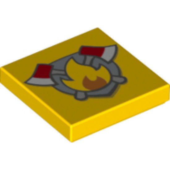 Tile 2 x 2 with Fire Badge and Axes Pattern