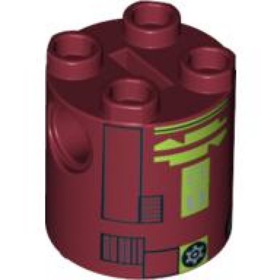 Brick, Round 2 x 2 x 2 Robot Body with Black Rectangle Outlines and Lime Pattern (R7-A7)
