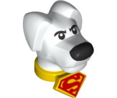 Animal, Body Part Dog Head with Black Eyes and Nose and Yellow Collar with Red Superman Logo Pattern (Krypto the Superdog)