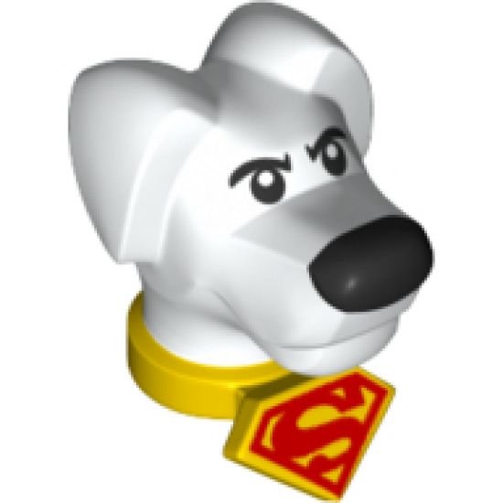 Animal, Body Part Dog Head with Black Eyes and Nose and Yellow Collar with Red Superman Logo Pattern (Krypto the Superdog)