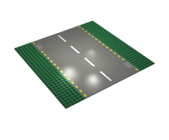 Baseplate, Road 32 x 32 6-Stud Straight with Dark Gray Road, Yellow Dashed Lines and Storm Drains Pattern