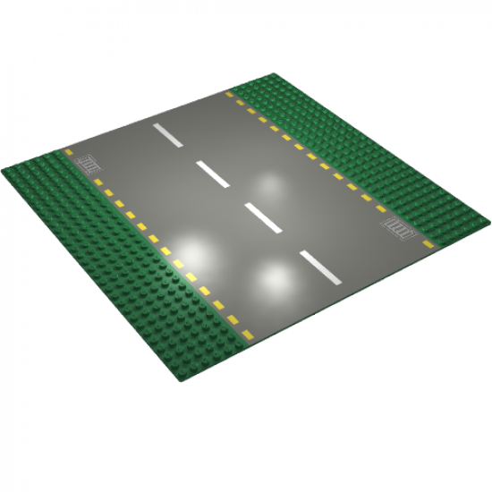 Baseplate, Road 32 x 32 6-Stud Straight with Dark Gray Road, Yellow Dashed Lines and Storm Drains Pattern