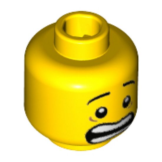 Minifigure, Head Mouth Open Scared, White Pupils and Raised Eyebrows Pattern - Hollow Stud