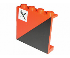 Panel 1 x 4 x 3 - Solid Studs with Diagonal 1/2 Black Pattern Left with Fork and Knife Pattern (Sticker) - Set 7745