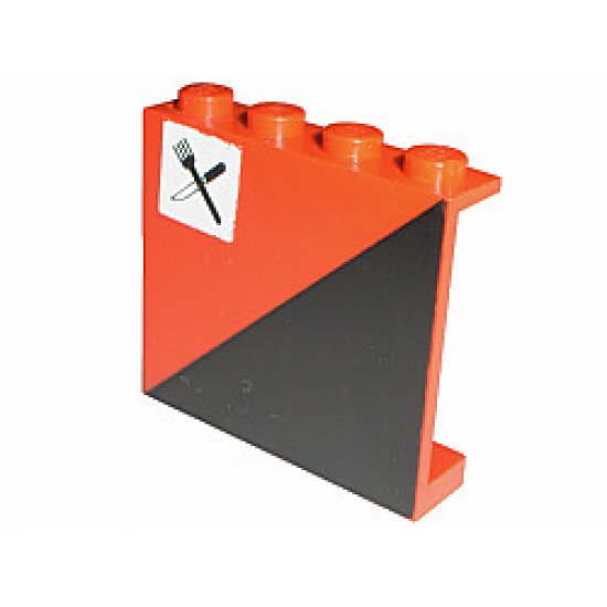 Panel 1 x 4 x 3 - Solid Studs with Diagonal 1/2 Black Pattern Left with Fork and Knife Pattern (Sticker) - Set 7745