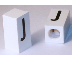 Tile, Modified 1 x 2 x 5/6 with Stud Hole in End and Black 'J' Upper Case Pattern