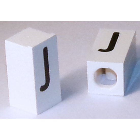 Tile, Modified 1 x 2 x 5/6 with Stud Hole in End and Black 'J' Upper Case Pattern