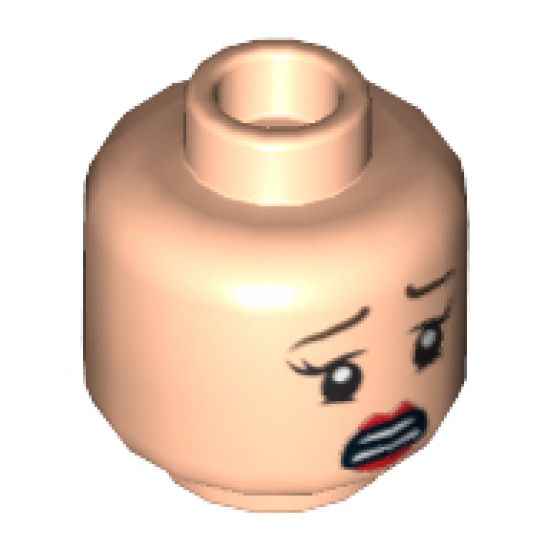 Minifigure, Head Dual Sided Female Red Lips, Determined / Scared Pattern (Rebecca Reid) - Hollow Stud