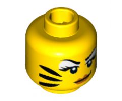 Minifigure, Head Female White Eye Shadow, Orange Lips and Black Tiger Stripes Pattern - Hollow Stud