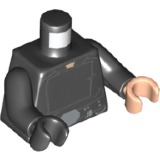 Torso SW Jedi Robe, Belt with Silver Accessories Pattern / Black Arms / Light Nougat Hand Left / Black Hand Right
