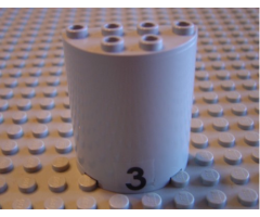 Cylinder Half 2 x 4 x 4 with Black Number 3 Pattern (Sticker) - Set 6339