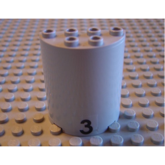Cylinder Half 2 x 4 x 4 with Black Number 3 Pattern (Sticker) - Set 6339