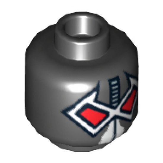 Minifigure, Head Alien with Wrestler Mask with Large Red Eyes, Lime Hose on Back Pattern (Bane) - Hollow Stud