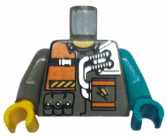 Torso Rock Raiders Orange Patch, 2 Hoses Pattern (Chief) / Dark Gray Arm & Yellow Hand Right / Dark Turquoise Arm & Hand Left