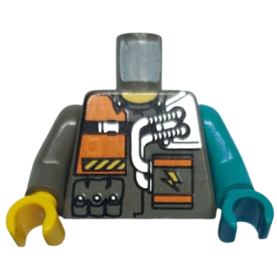 Torso Rock Raiders Orange Patch, 2 Hoses Pattern (Chief) / Dark Gray Arm & Yellow Hand Right / Dark Turquoise Arm & Hand Left