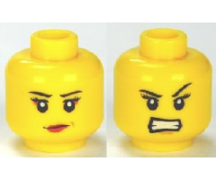 Minifigure, Head Dual Sided Female Eyelashes and Red Lips, Determined / Angry Pattern - Blocked Open Stud