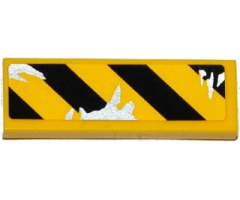 Tile 1 x 3 with Black and Yellow Danger Stripes and Silver Splatters Pattern Model Right Side (Sticker) - Set 75919