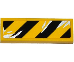 Tile 1 x 3 with Black and Yellow Danger Stripes and Silver Splatters Pattern Model Left Side (Sticker) - Set 75919