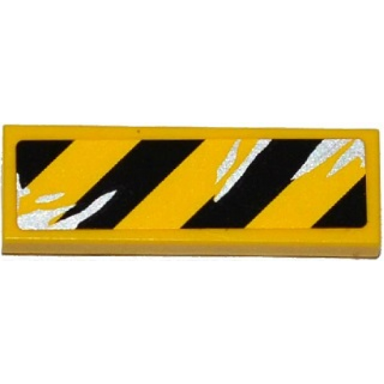 Tile 1 x 3 with Black and Yellow Danger Stripes and Silver Splatters Pattern Model Left Side (Sticker) - Set 75919