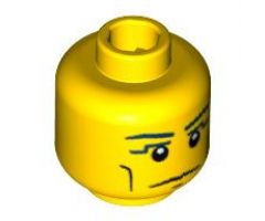 Minifigure, Head Blue Eyebrows, Vertical Cheek Lines, Slight Frown, Chin Dimple and White Pupils Pattern - Blocked Open Stud