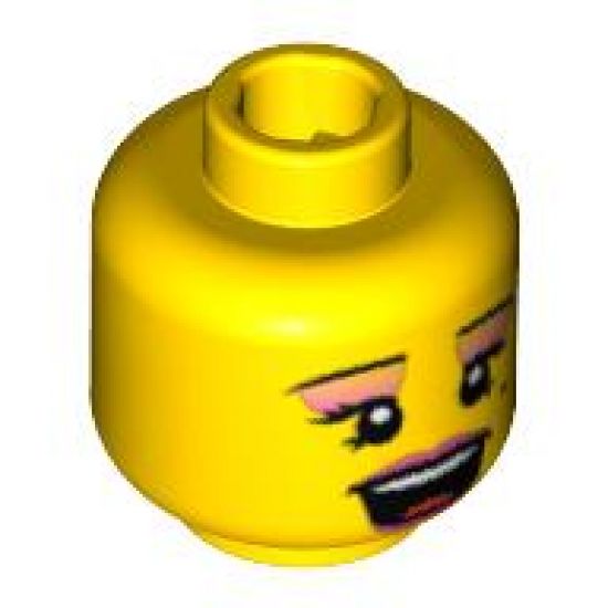 Minifigure, Head Female with Pink Lips and Eye Shadow, Open Mouth and Beauty Mark Pattern - Blocked Open Stud