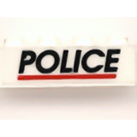 Brick 1 x 4 with Black 'POLICE' Red Line on White Background Pattern (Sticker) - Sets 6344 / 6398