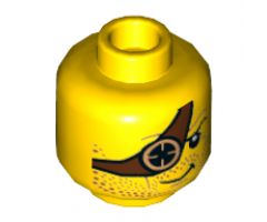 Minifigure, Head Beard Stubble Dark Red, Reddish Brown Eyepatch with Copper Eyepiece Pattern - Hollow Stud