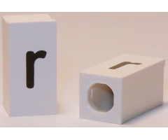 Tile, Modified 1 x 2 x 5/6 with Stud Hole in End and Black 'r' Lower Case Pattern