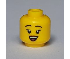 Minifigure, Head Dual Sided Female, Black Eyebrows, Peach Lips, Open Smile / Sunglasses with Dark Purple and Dark Pink Stripes Pattern - Hollow Stud