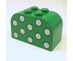 Slope, Curved 4 x 2 x 2 Double with Four Studs with Dots Light Green Pattern