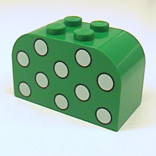 Slope, Curved 4 x 2 x 2 Double with Four Studs with Dots Light Green Pattern