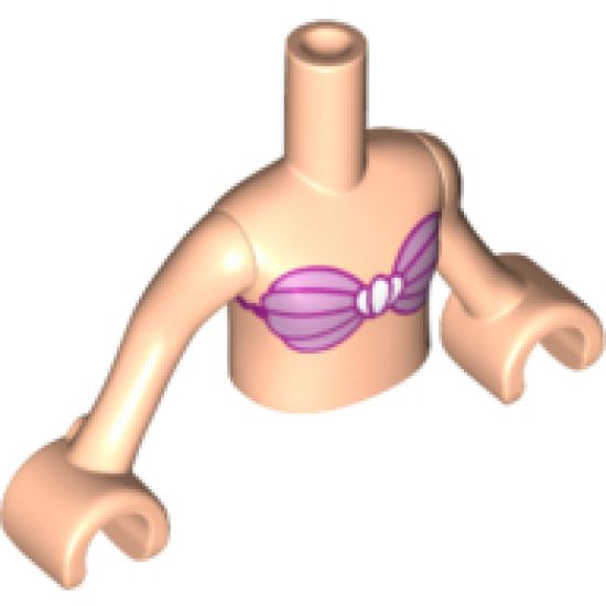 Mini Doll, Torso Friends Girl Metallic Pink Bikini Shell Bra Top Pattern, Light Nougat Arms with Hands (Disney Princess Ariel)