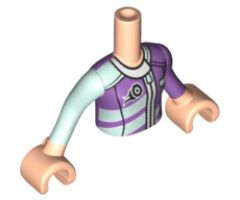 Mini Doll, Torso Friends Girl Light Aqua and Medium Lavender Racing Jacket Pattern, Light Nougat Arms with Hands with Light Aqua Right Sleeve, Medium Lavender Left Sleeve