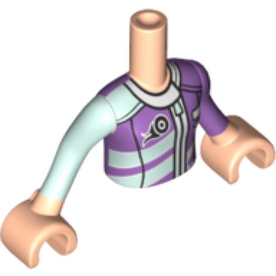 Mini Doll, Torso Friends Girl Light Aqua and Medium Lavender Racing Jacket Pattern, Light Nougat Arms with Hands with Light Aqua Right Sleeve, Medium Lavender Left Sleeve