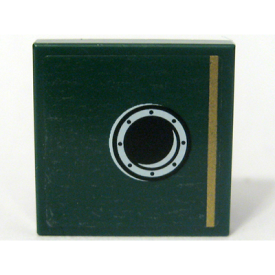 Tile 2 x 2 with Gold Stripe and Porthole Pattern Model Left Side, Right Panel (Sticker) - Set 10194
