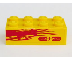 Brick 2 x 4 with Light Purple Flames and 'NITRO' on Yellow Background Pattern Model Left Side (Sticker) - Set 8666