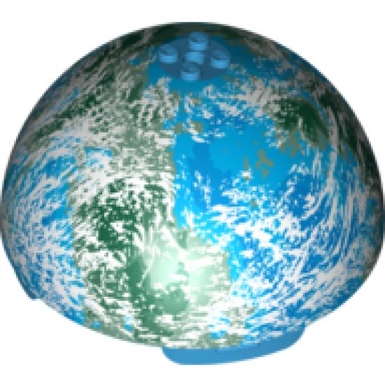 Cylinder Hemisphere 11 x 11, Studs on Top with Alderaan Blue / White / Dark Green Planet Pattern (75011)