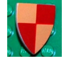 Minifigure, Shield Triangular with Red and Peach Quarters Pattern, Style 2