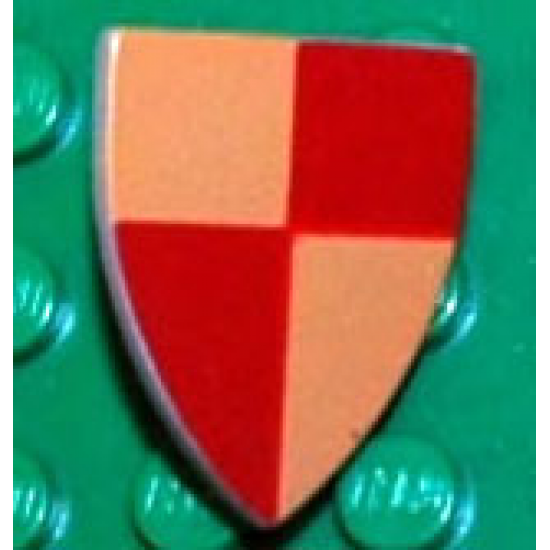 Minifigure, Shield Triangular with Red and Peach Quarters Pattern, Style 2