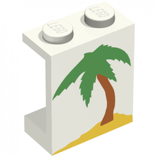 Panel 1 x 2 x 2 - Solid Studs with Palm Tree on Small Island Pattern