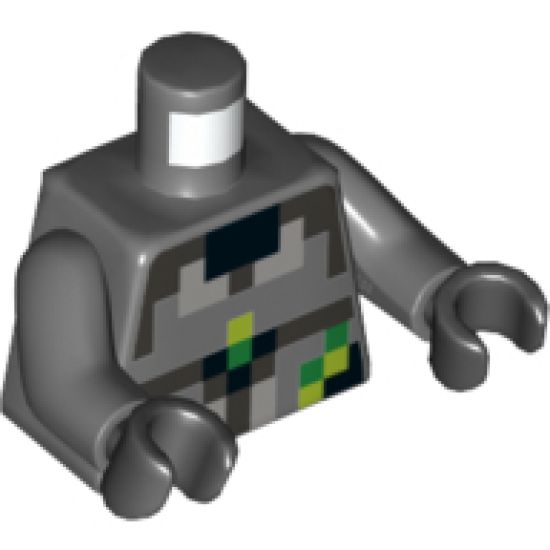 Torso Black, Silver, Light Bluish Gray, Lime, and Green Pixelated Armor Pattern / Dark Bluish Gray Arms / Black Hands