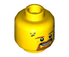 Minifigure, Head Brown Eyebrows, Goatee and Moustache, White Pupils, Gray Soot Marks Pattern - Hollow Stud