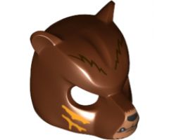 Minifigure, Headgear Mask Bear with Black Nose, Medium Nougat Face and Orange Slash Marks Pattern