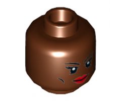 Minifigure, Head Dual Sided Female Thin Black Eyebrows, Cheek Lines, Red Lips / Bared Teeth with White Eyes Pattern (Storm) - Hollow Stud