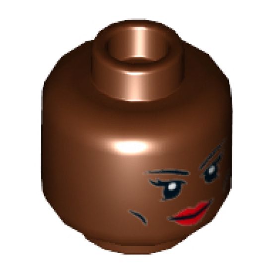 Minifigure, Head Dual Sided Female Thin Black Eyebrows, Cheek Lines, Red Lips / Bared Teeth with White Eyes Pattern (Storm) - Hollow Stud
