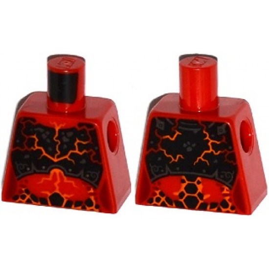 Torso Nexo Knights Female Armor Chest Plate, Orange and Dark Red Cracks and Orange, Black and Dark Red Spots Pattern
