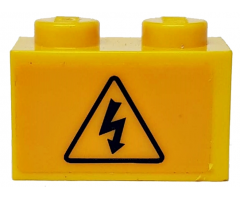 Brick 1 x 2 with Electricity Danger Sign Pattern (Sticker) - Set 60022