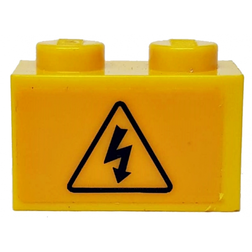 Brick 1 x 2 with Electricity Danger Sign Pattern (Sticker) - Set 60022
