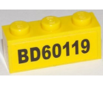 Brick 1 x 3 with Black 'BD60119' on Yellow Background Pattern (Sticker) - Set 60119